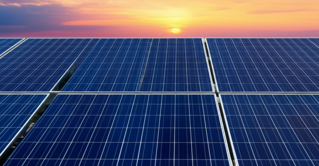 Paneles solares al atardecer
